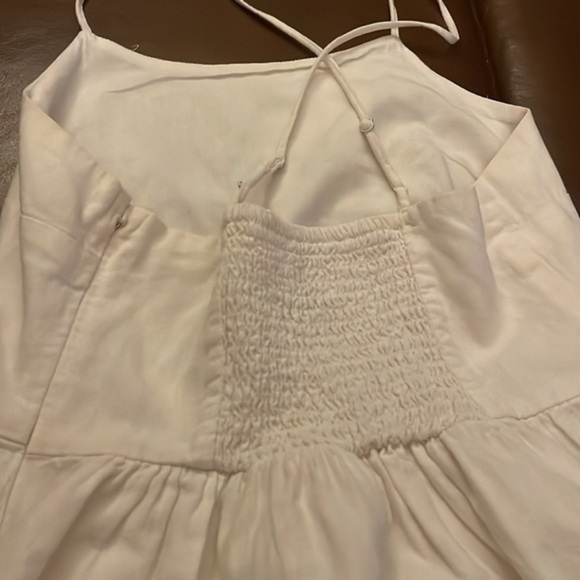Old Navy Cream Raw Hem Smocked Back Lined Dress Size Small Petite Vacation Beach - Picture 4 of 6